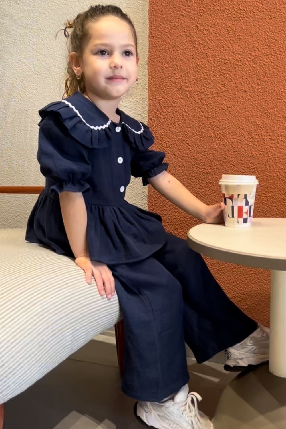 Kız Çocuk Düğmeli Laci İkili Takım