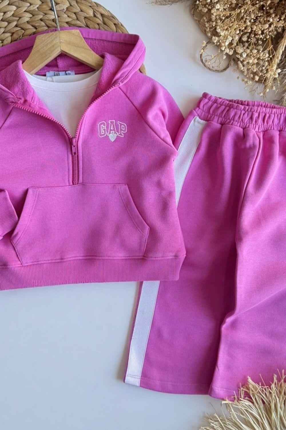 Kız Çocuk Fermuarlı Pembe Gap Takım