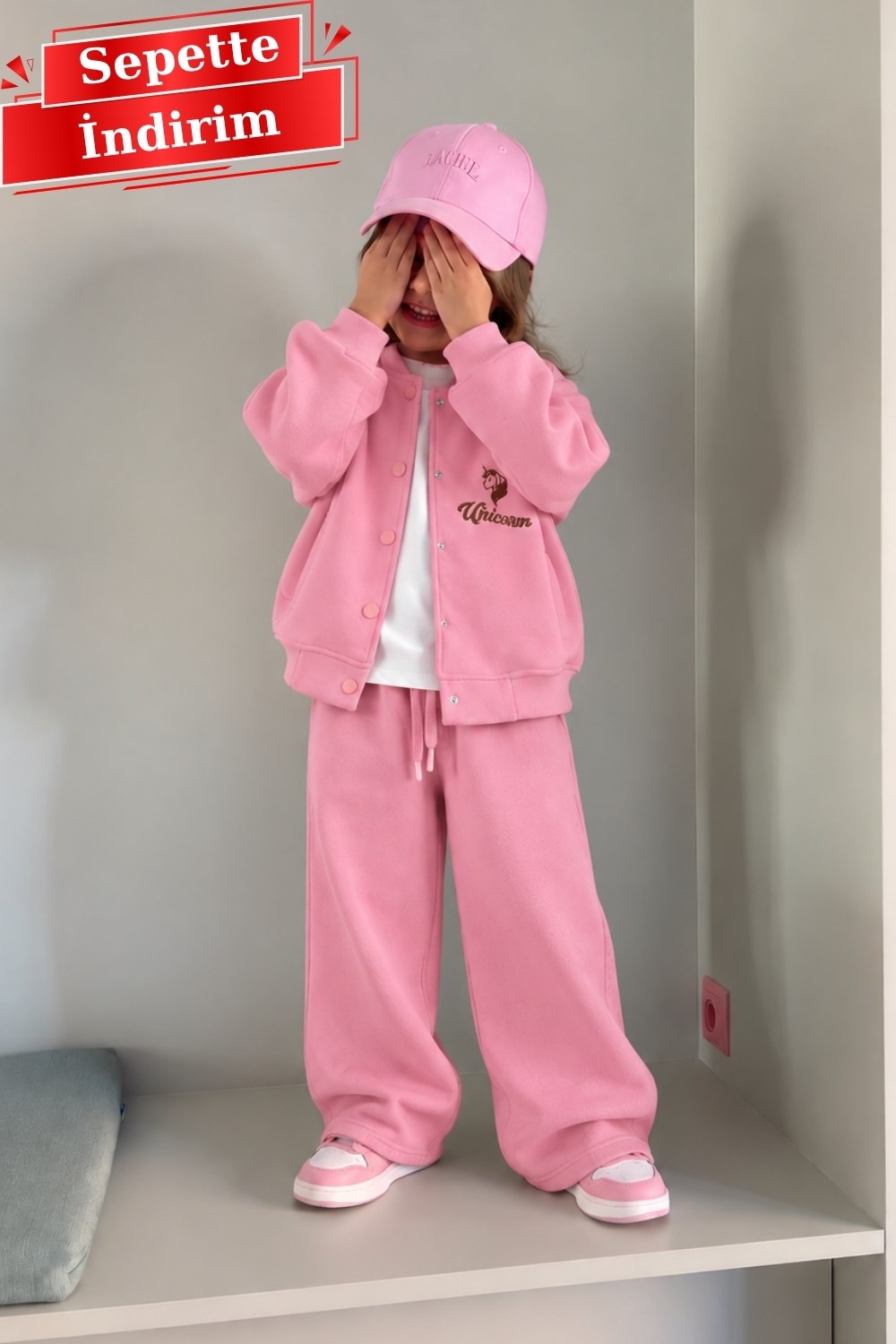 Kız Çocuk Kolej Ceketli 3 İplik Pembe Unicorn Takım