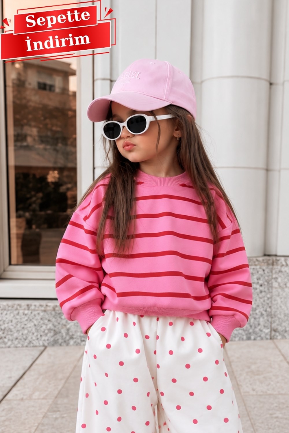 Kız Çocuk Laciel Çizgili Pembe Sweat 