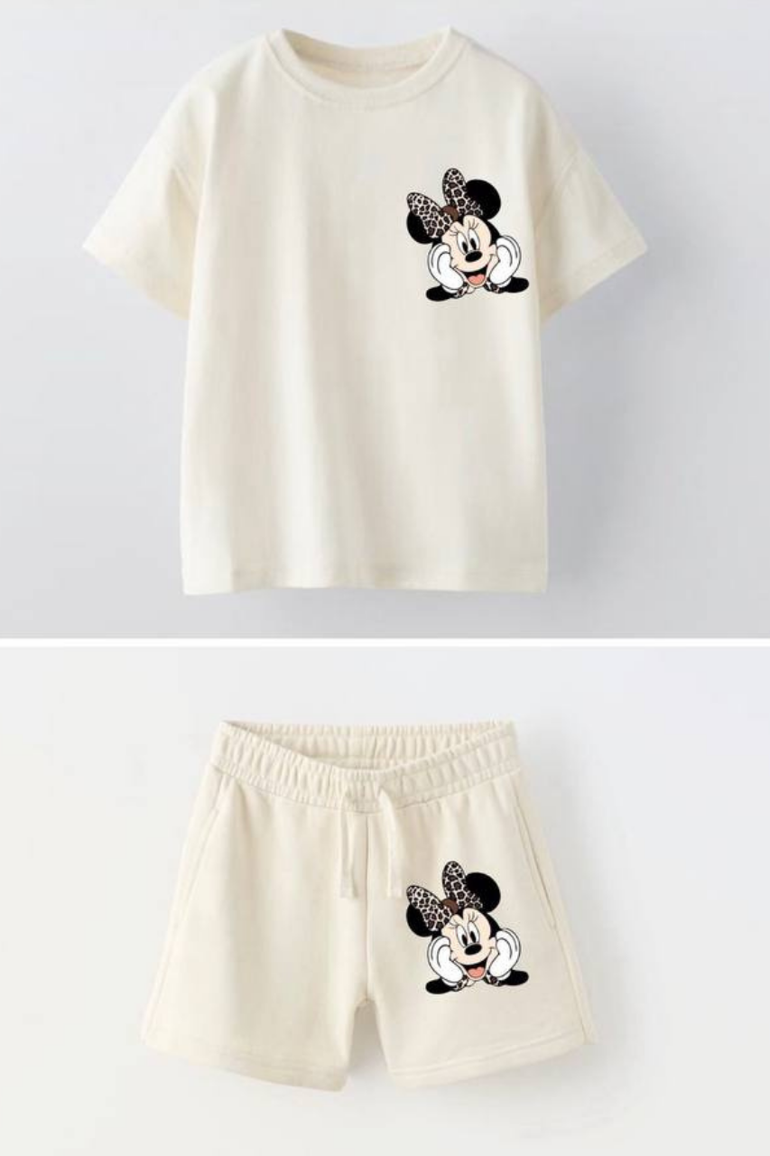 Kız Çocuk Minnie Krem Şortlu Takım