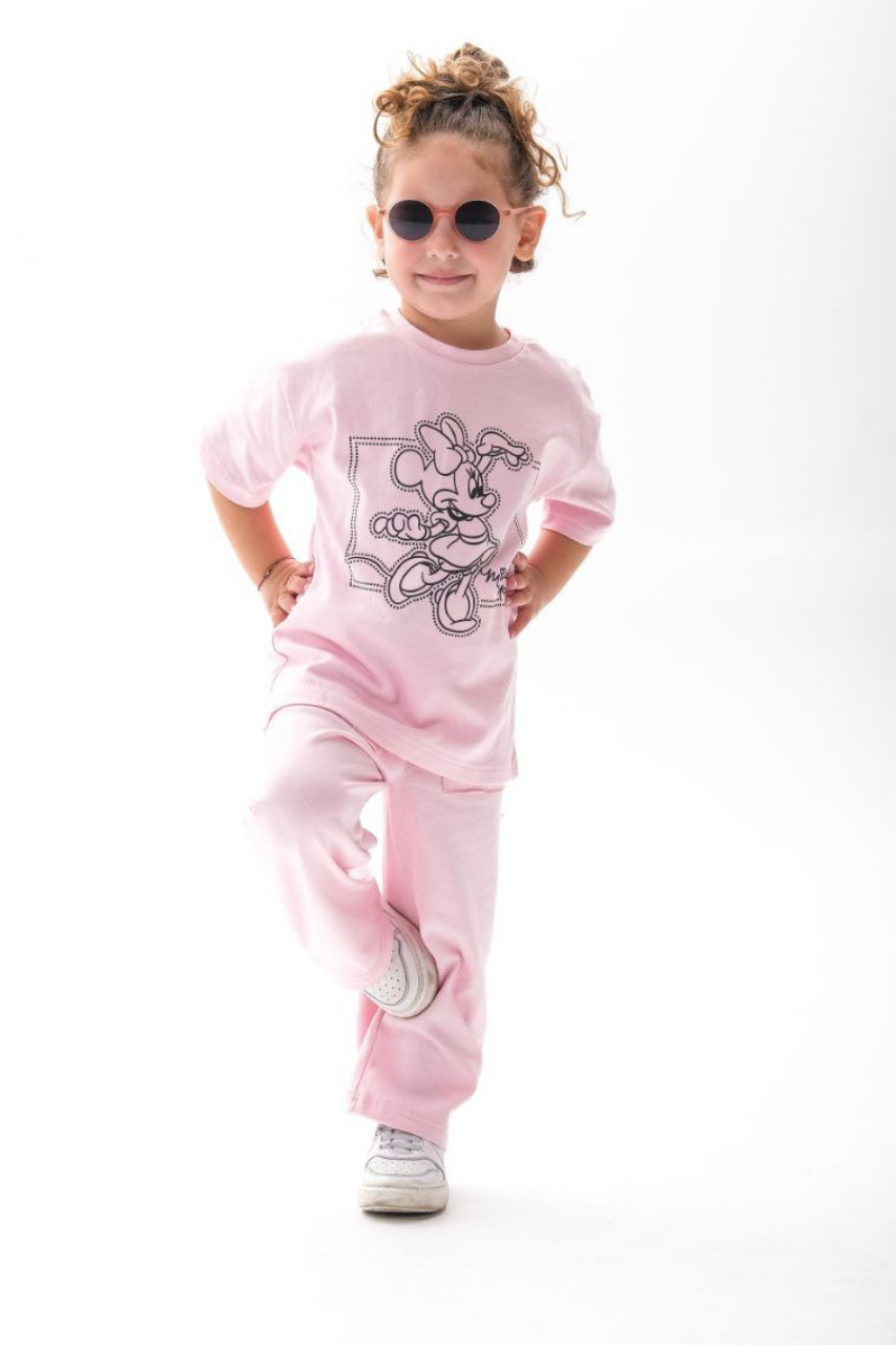 Kız Çocuk Minnie Pembe Tshirt Yaz Takım
