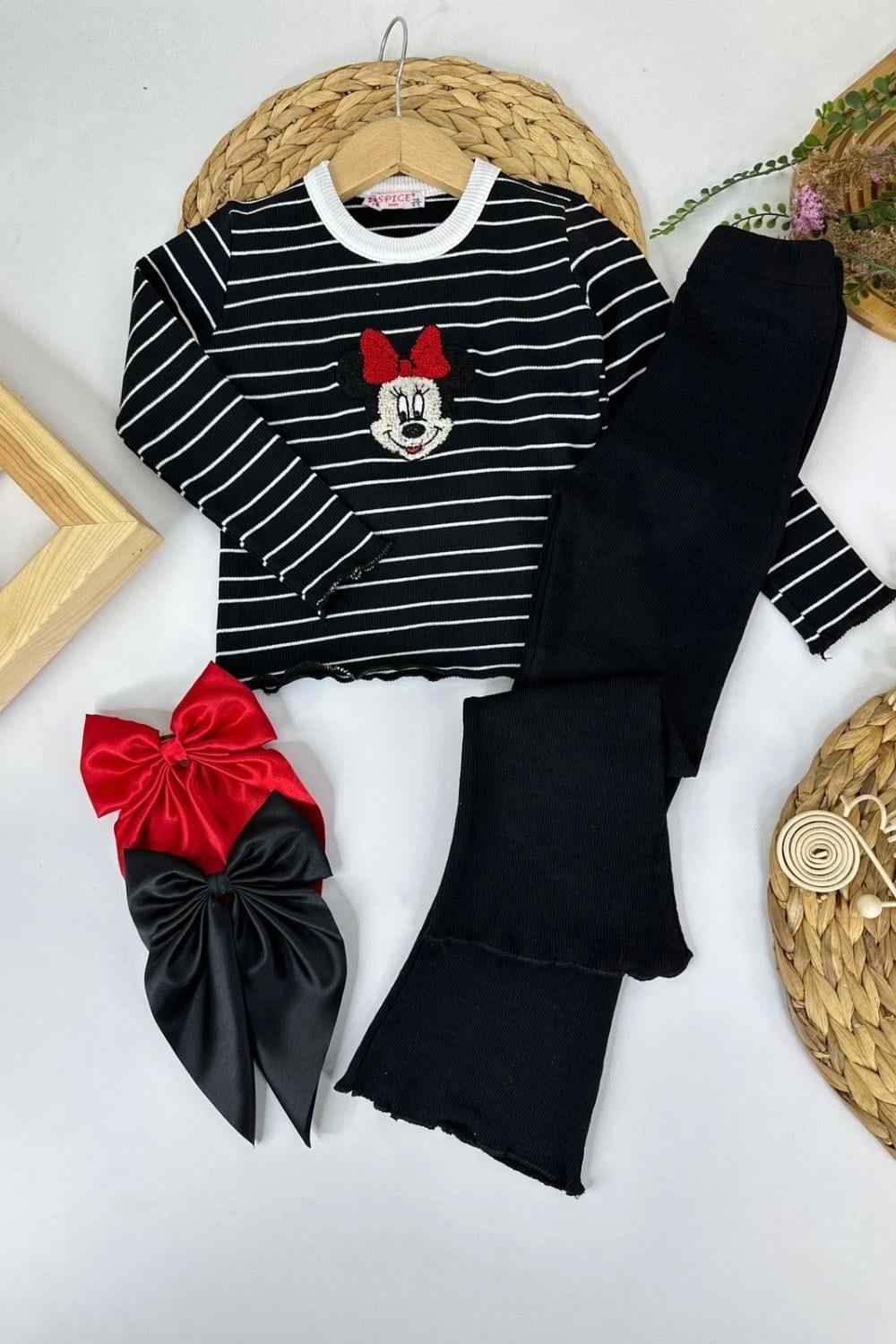 Kız Çocuk Minnie Siyah Taytlı Takım