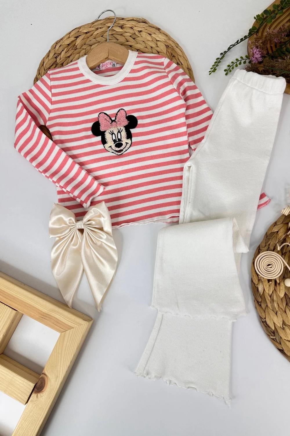 Kız Çocuk Minnie Somon Taytlı Takım
