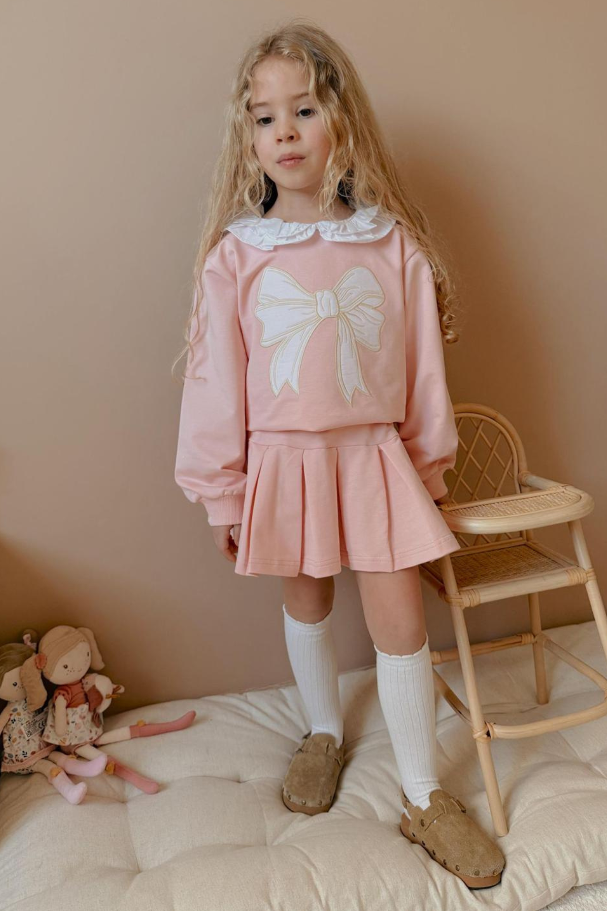 Kız Çocuk Nakışlı Sweat & Etek Pembe Takım