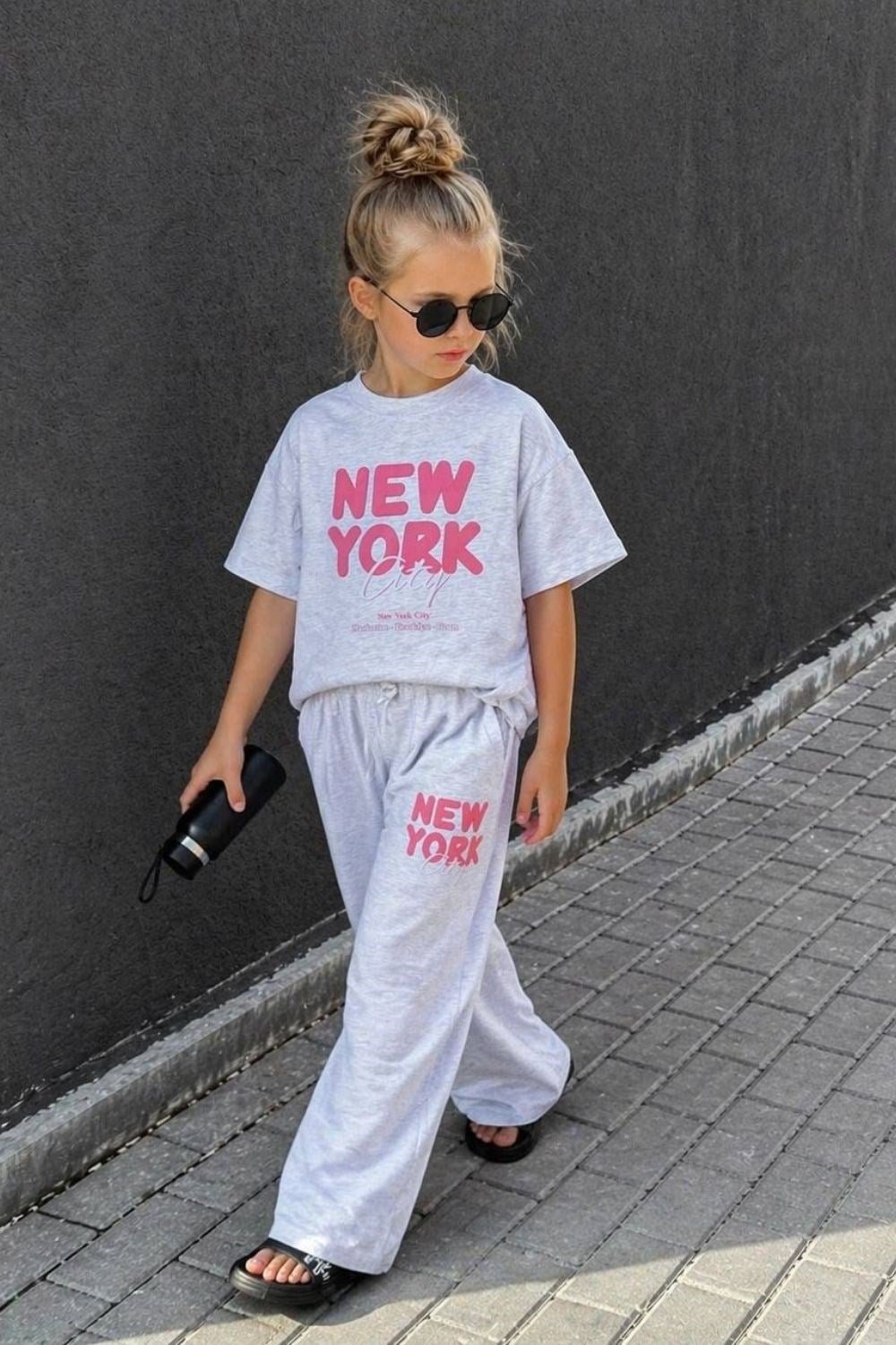 Kız Çocuk NewYork Gri İkili Takım