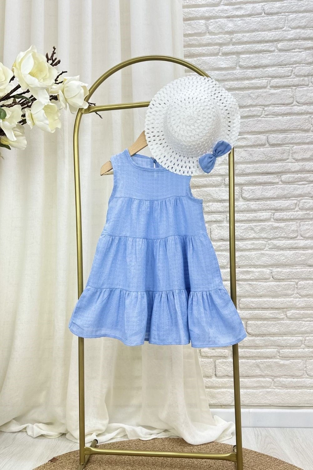 Kız Çocuk Şapka Dahil Mavi Elbise