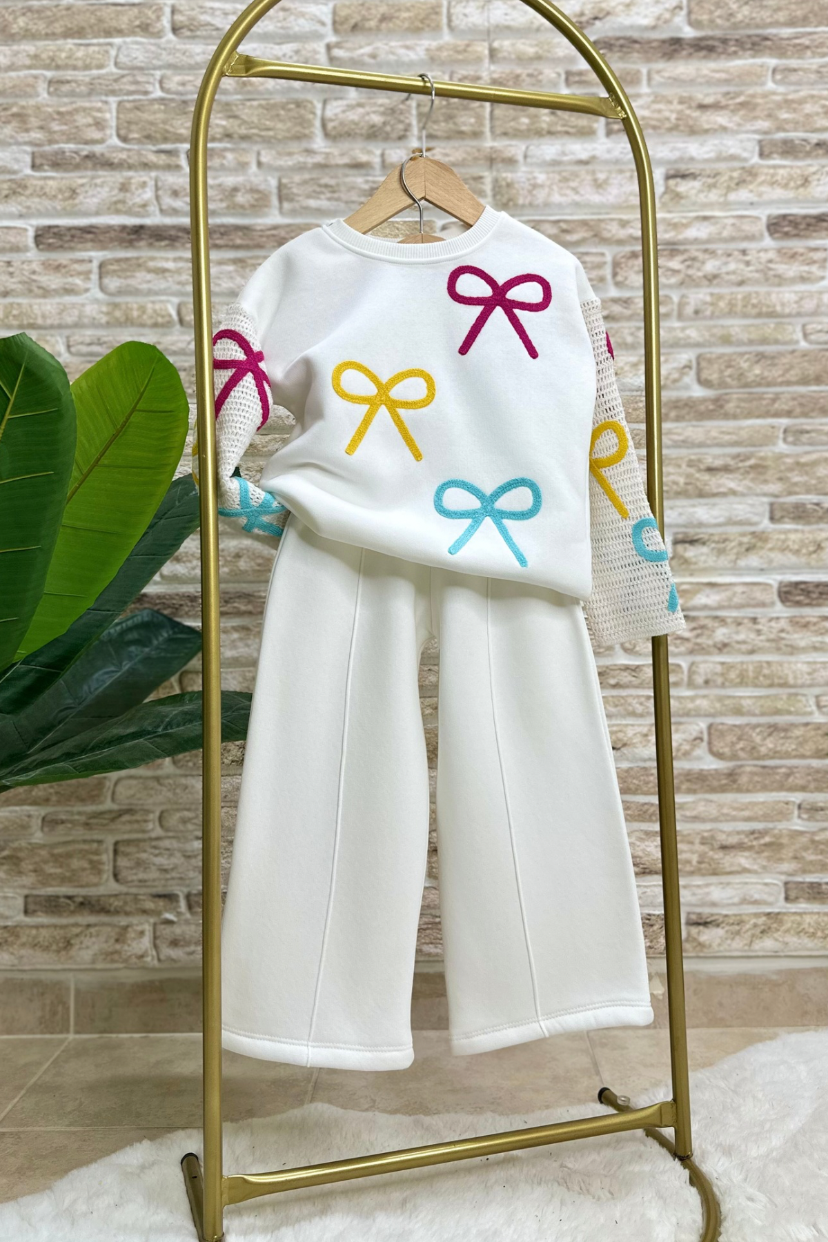 Kız Çocuk Şardonlu Örmeli Kurdele Takım