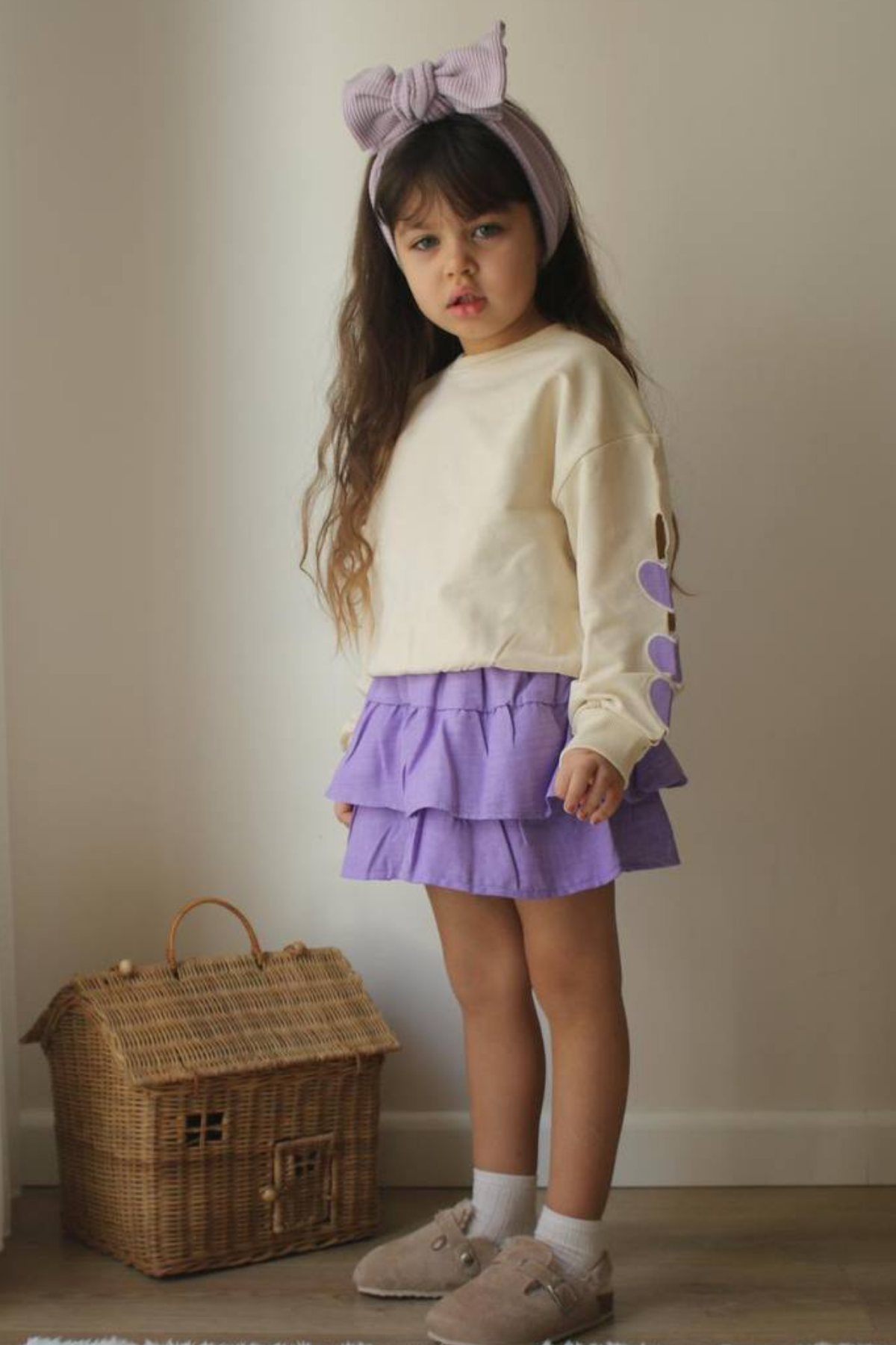 Kız Çocuk Sweat & Etekli Lila Takım