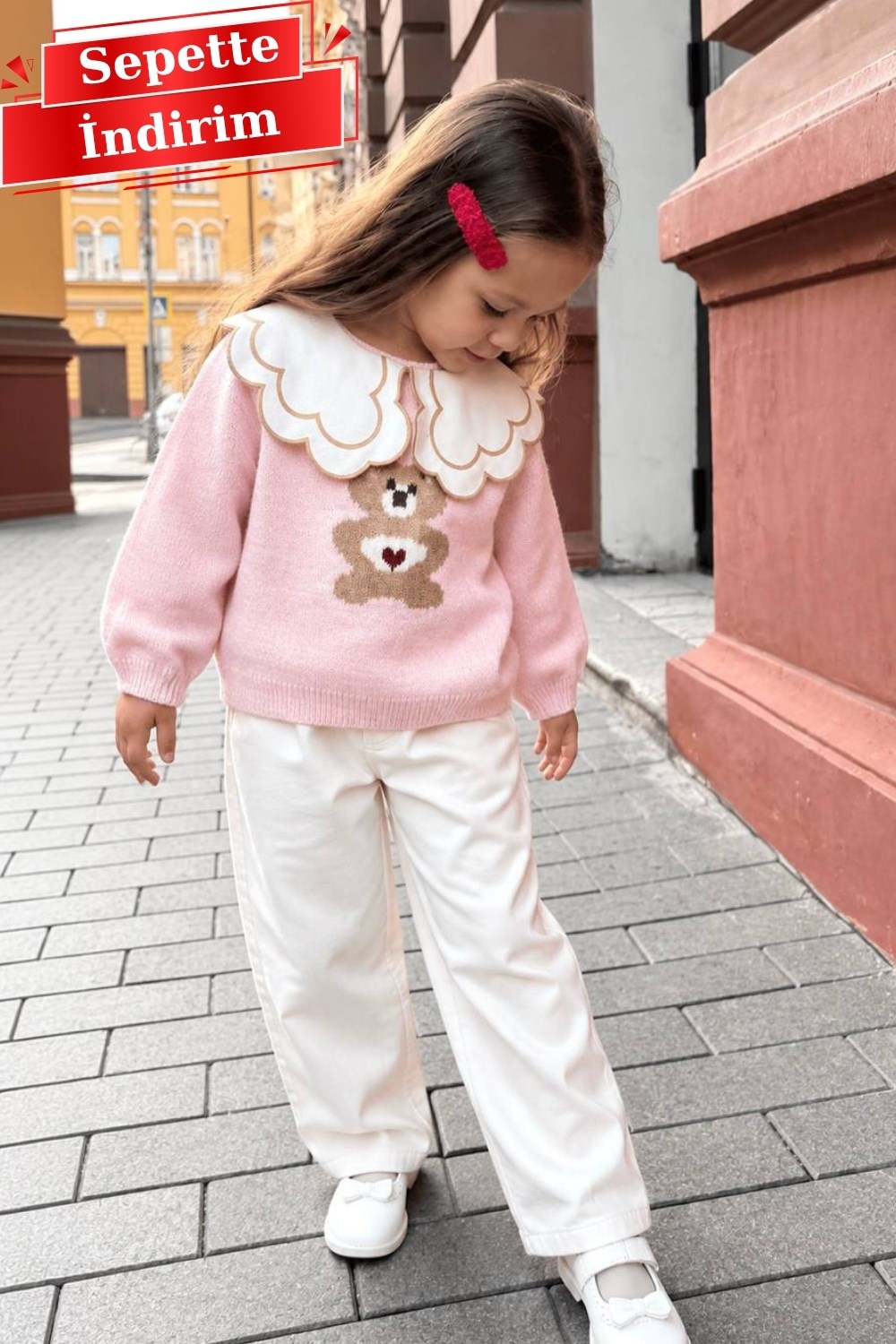 Kız Çocuk Triko Yakalı & Gabardin Pantolon Takım
