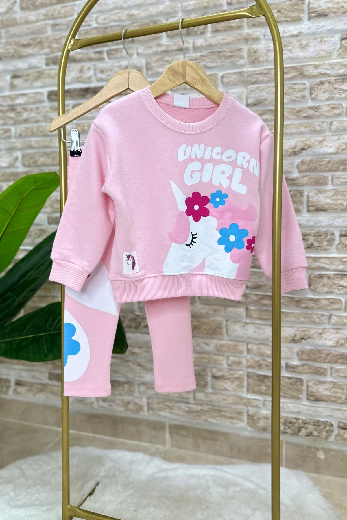 Kız Çocuk Unicorn Baskı 3 iplik Taytlı Takım