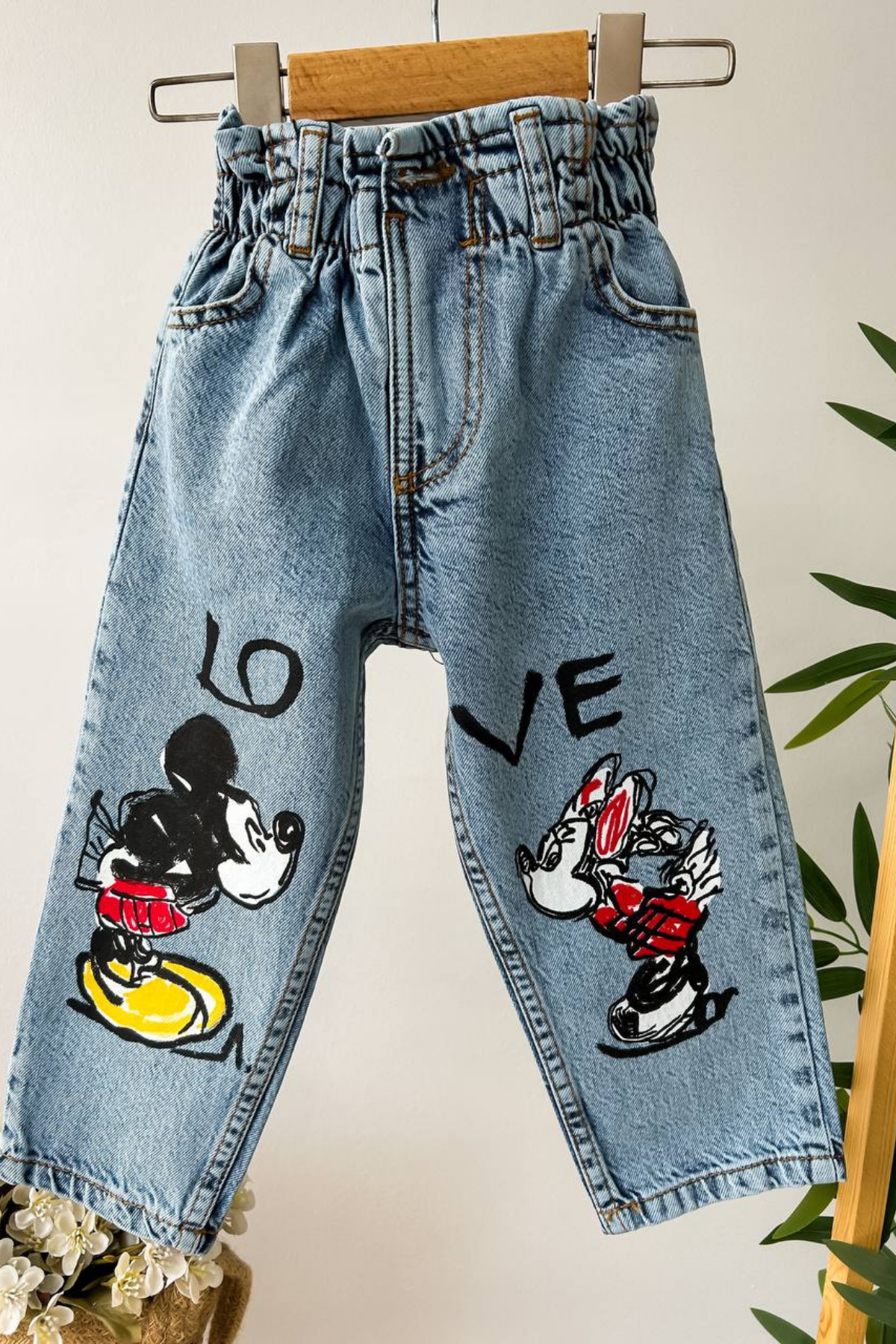 Kız Cocuk Yüksek Bel Minnie & Mickey Jean Pantolon