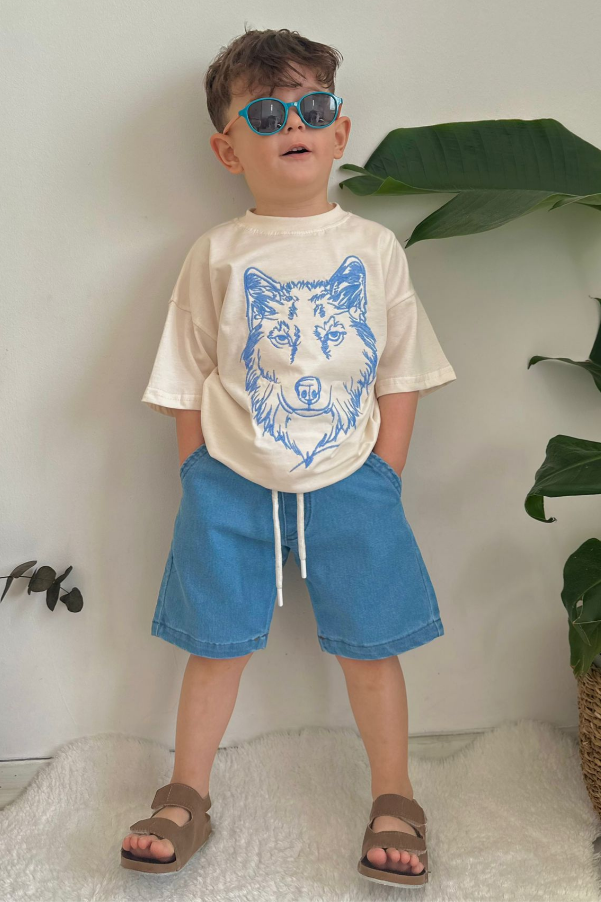 Kot Şortlu Mavi Kurt Baskı Takım