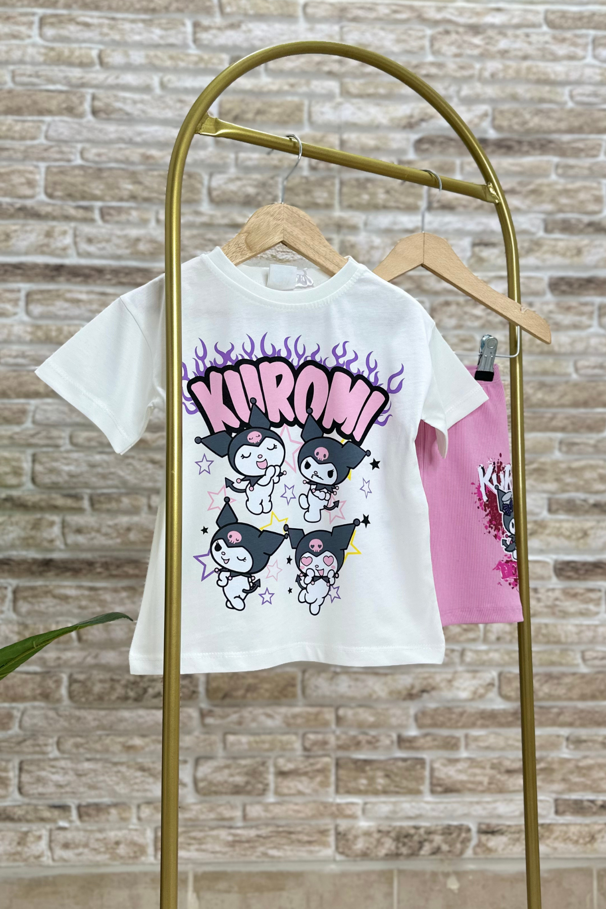 Kuromi Pembe Fitilli Biker Tayt Takım