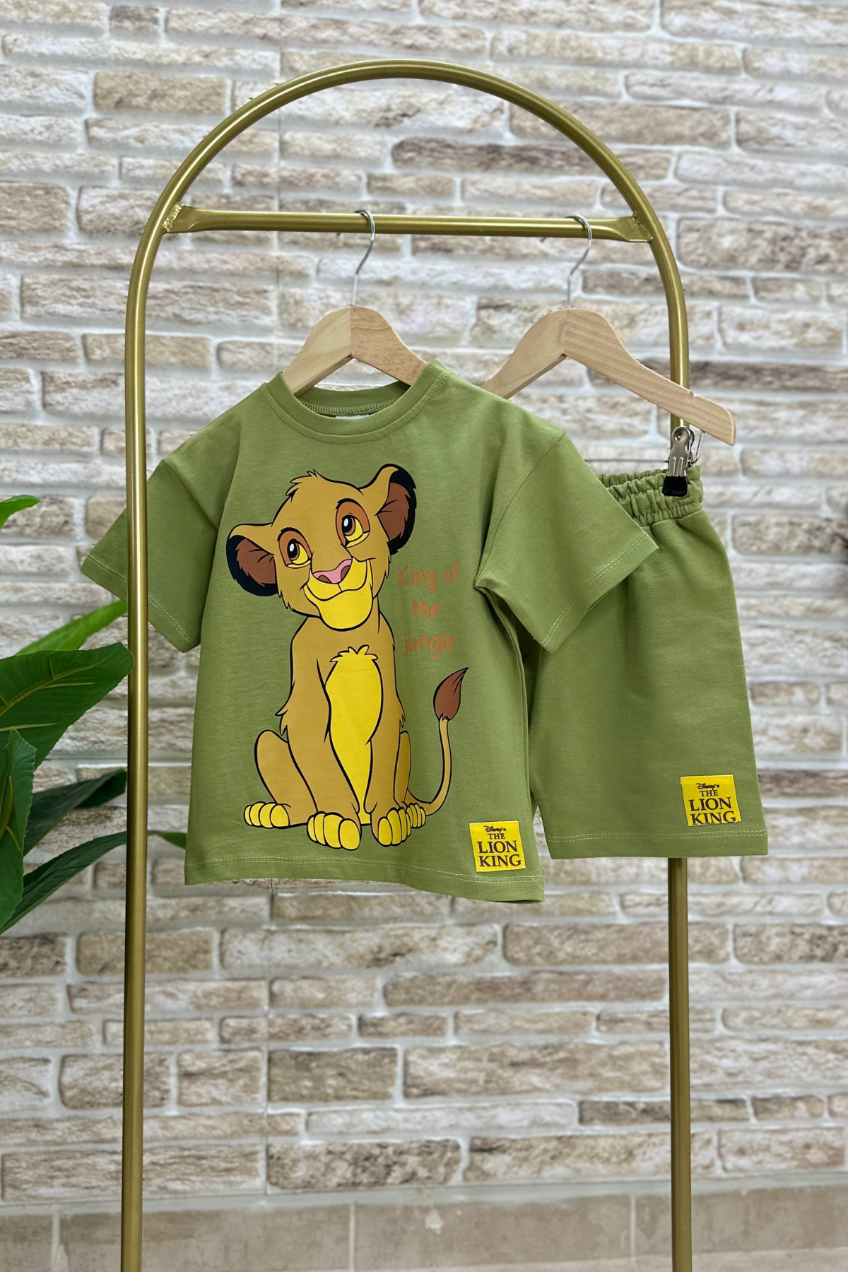 Lion Baskı Yağ Yeşili Şortlu Takım