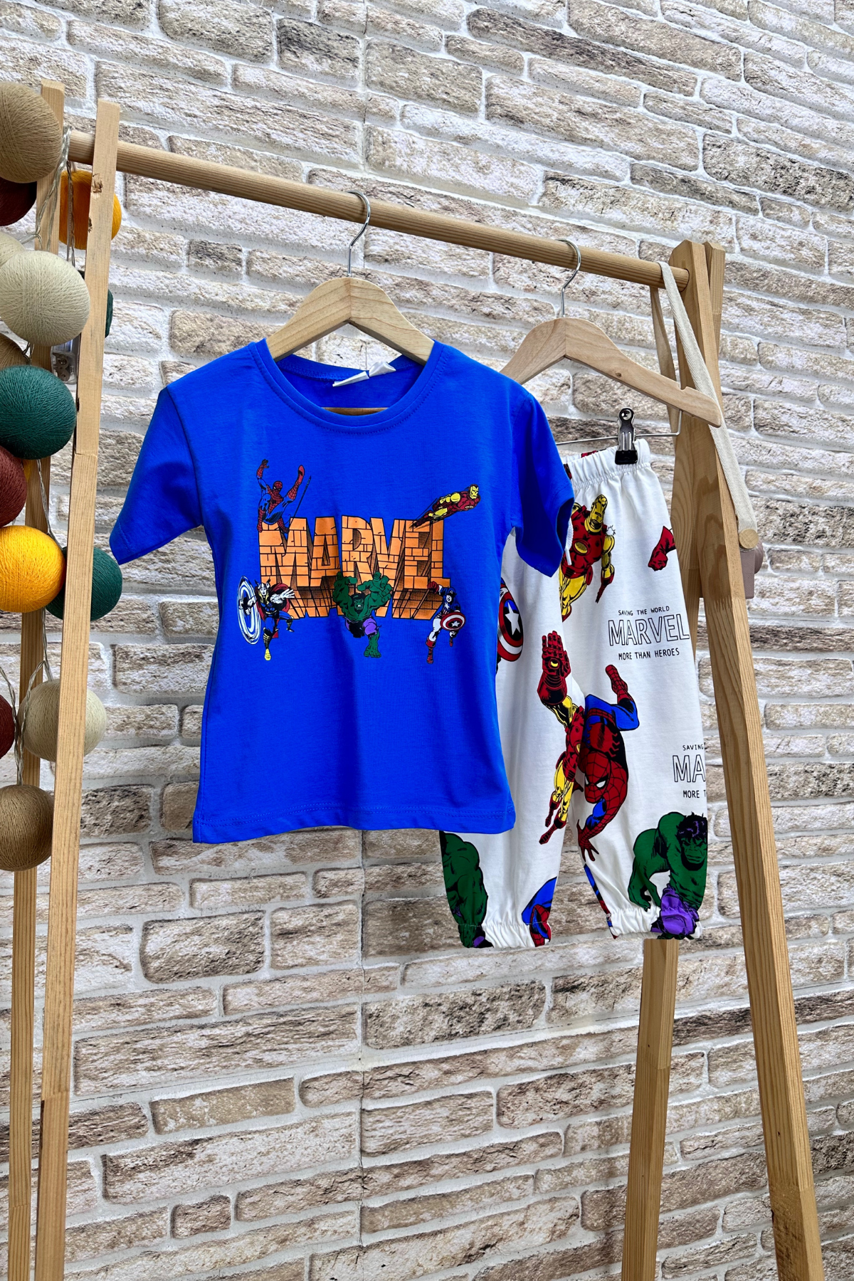 Marvel Baskılı Saks Uzun Altlı Tshirt Takım