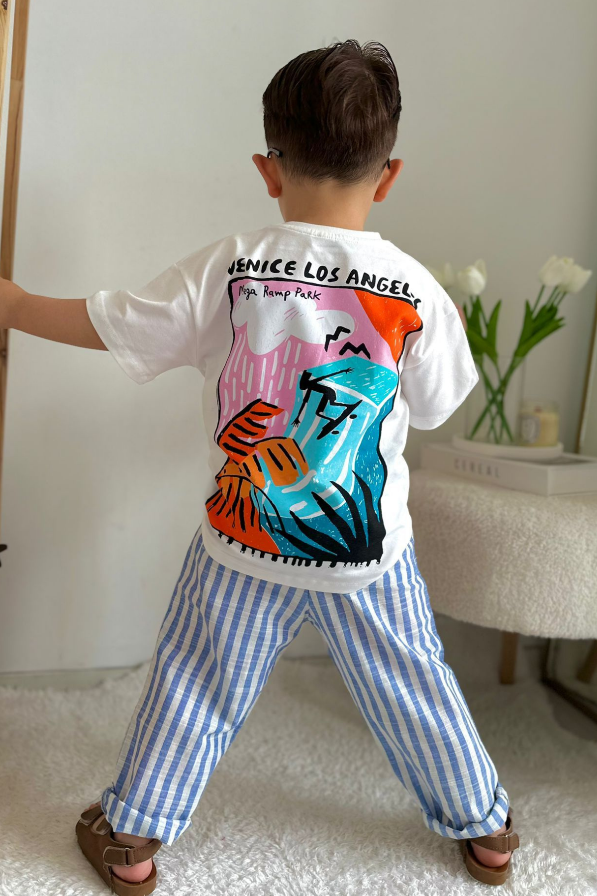Mavi Çizgili Pantolon Tshirt Takım