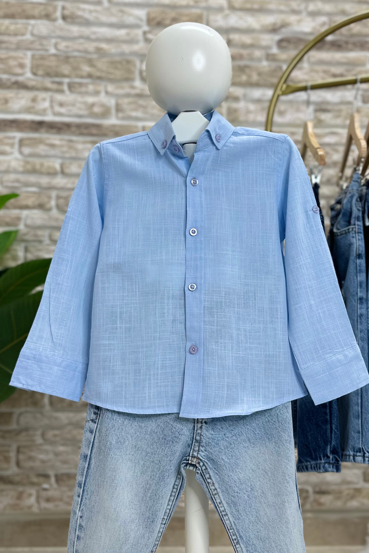Mavi Keten Gömlek