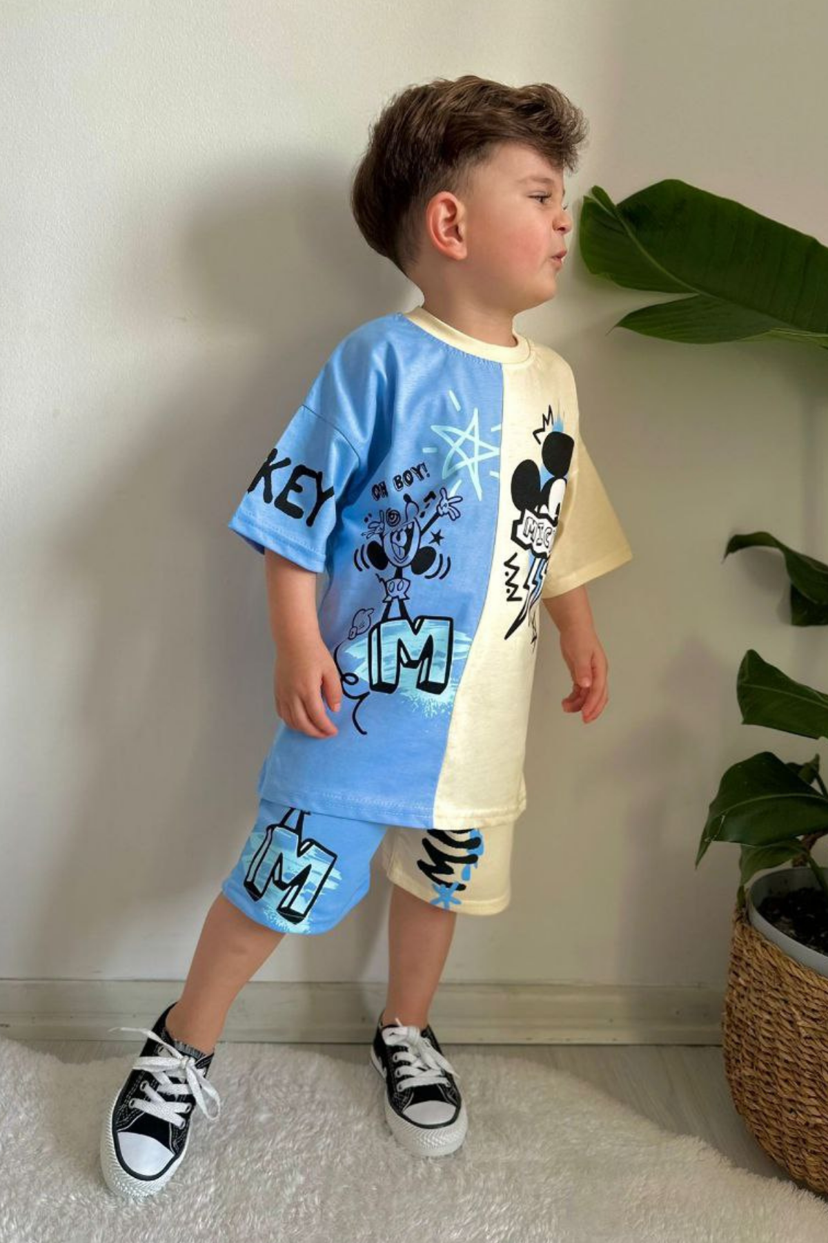 Mickey Mavi Krem Şortlu Takım