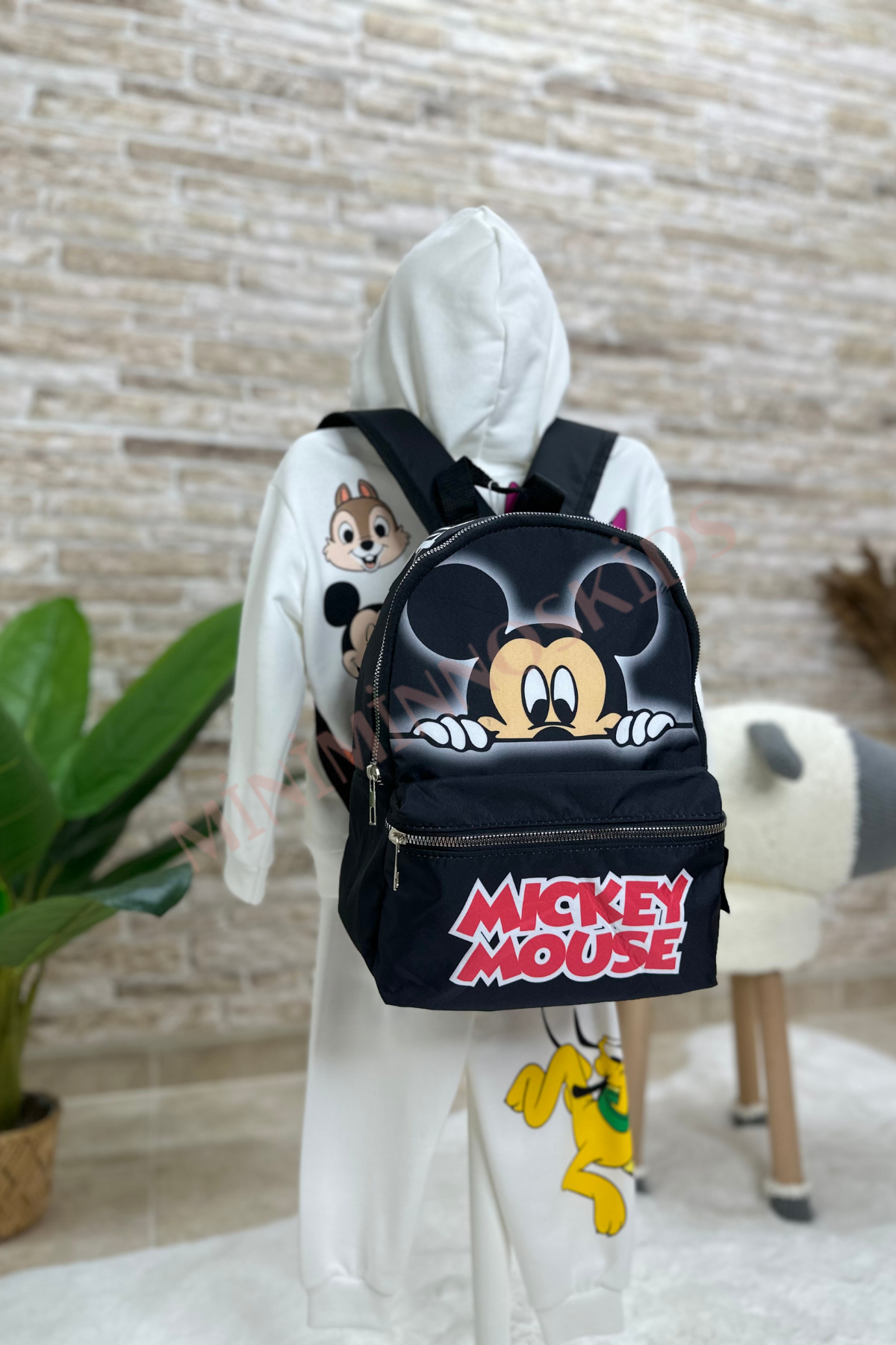 Mickey Mouse Baskı Siyah Çanta