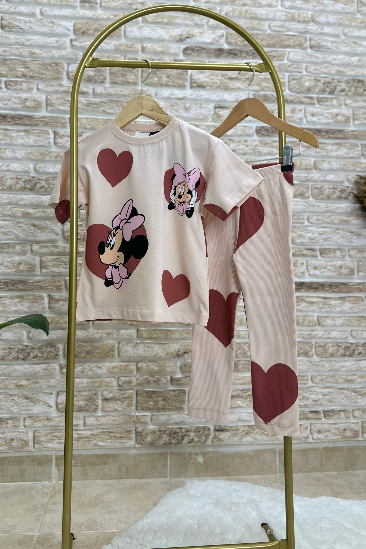 Minnie Kalpli Gül Kurusu Fitilli Tayt Takım