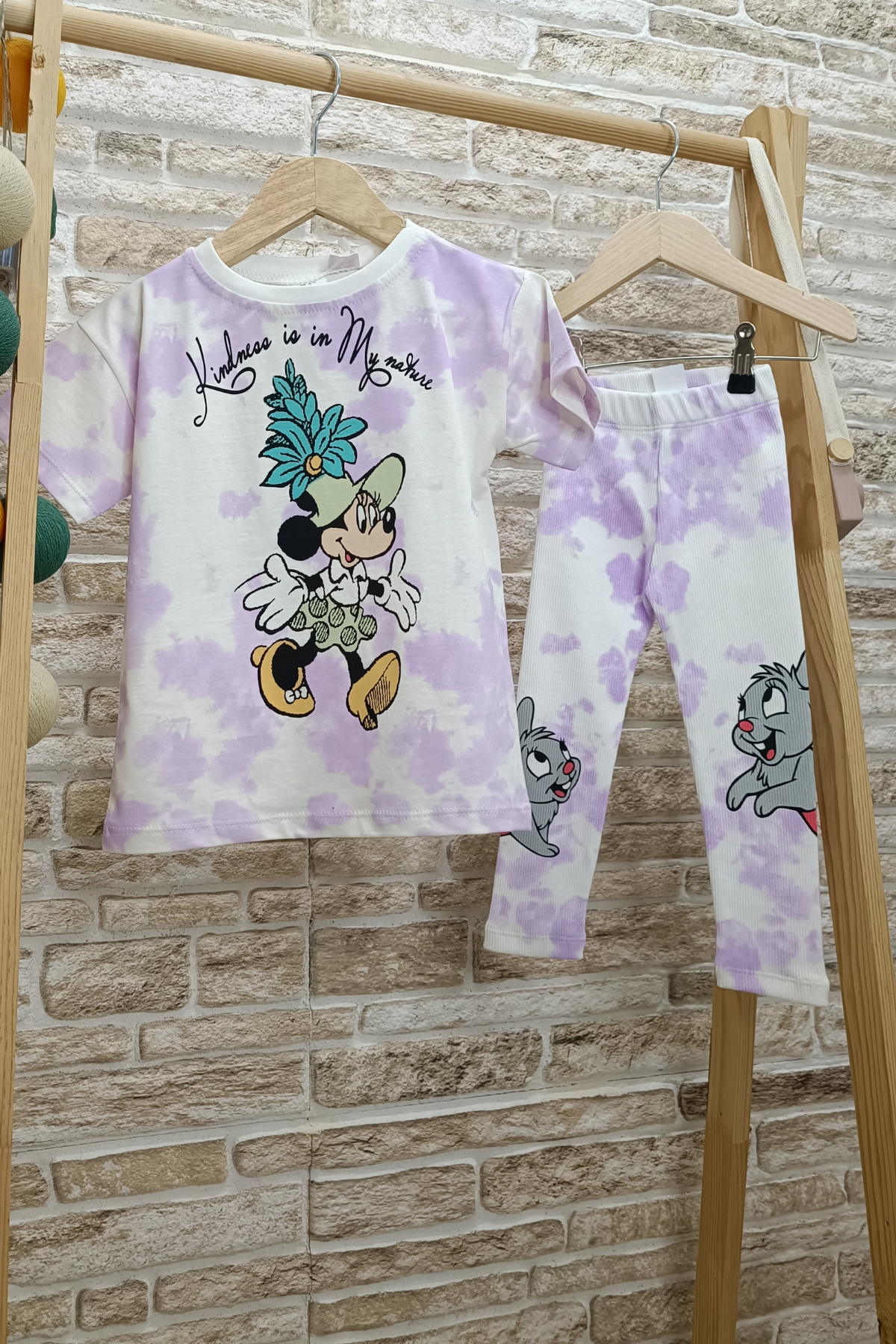 Minnie & Soncap Baskılı Lila Fitilli Taytlı Takım
