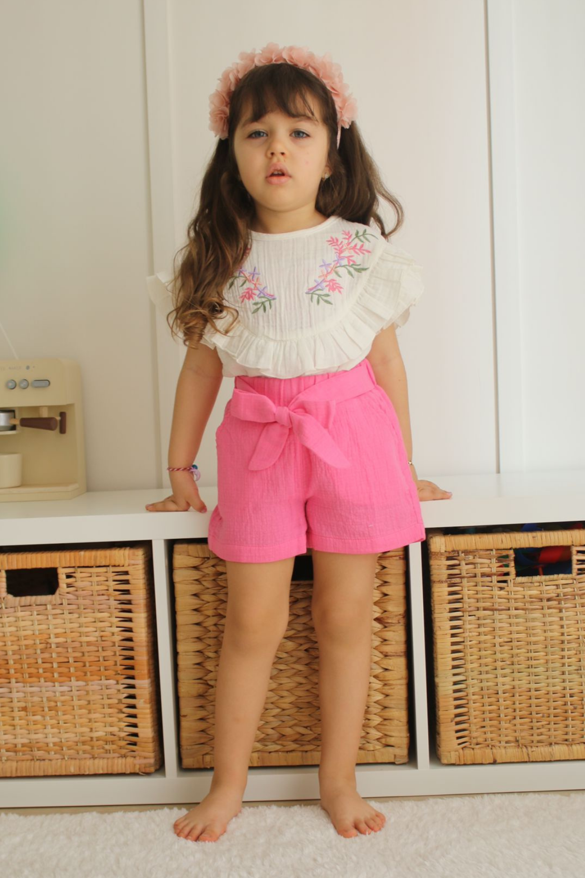 Nakışlı Müslin Şortlu Takım