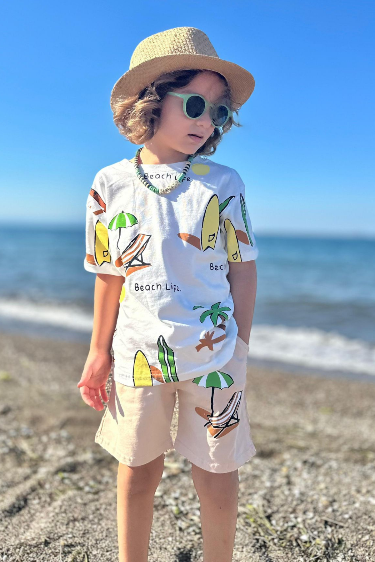 Palmiye Krem Şortlu Takım