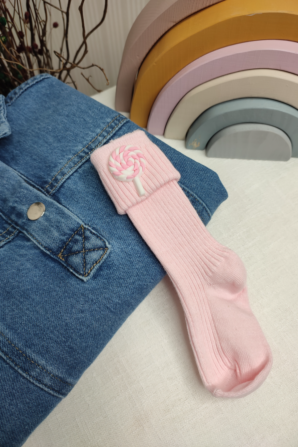 Pembe Lolipop Figürlü Çorap