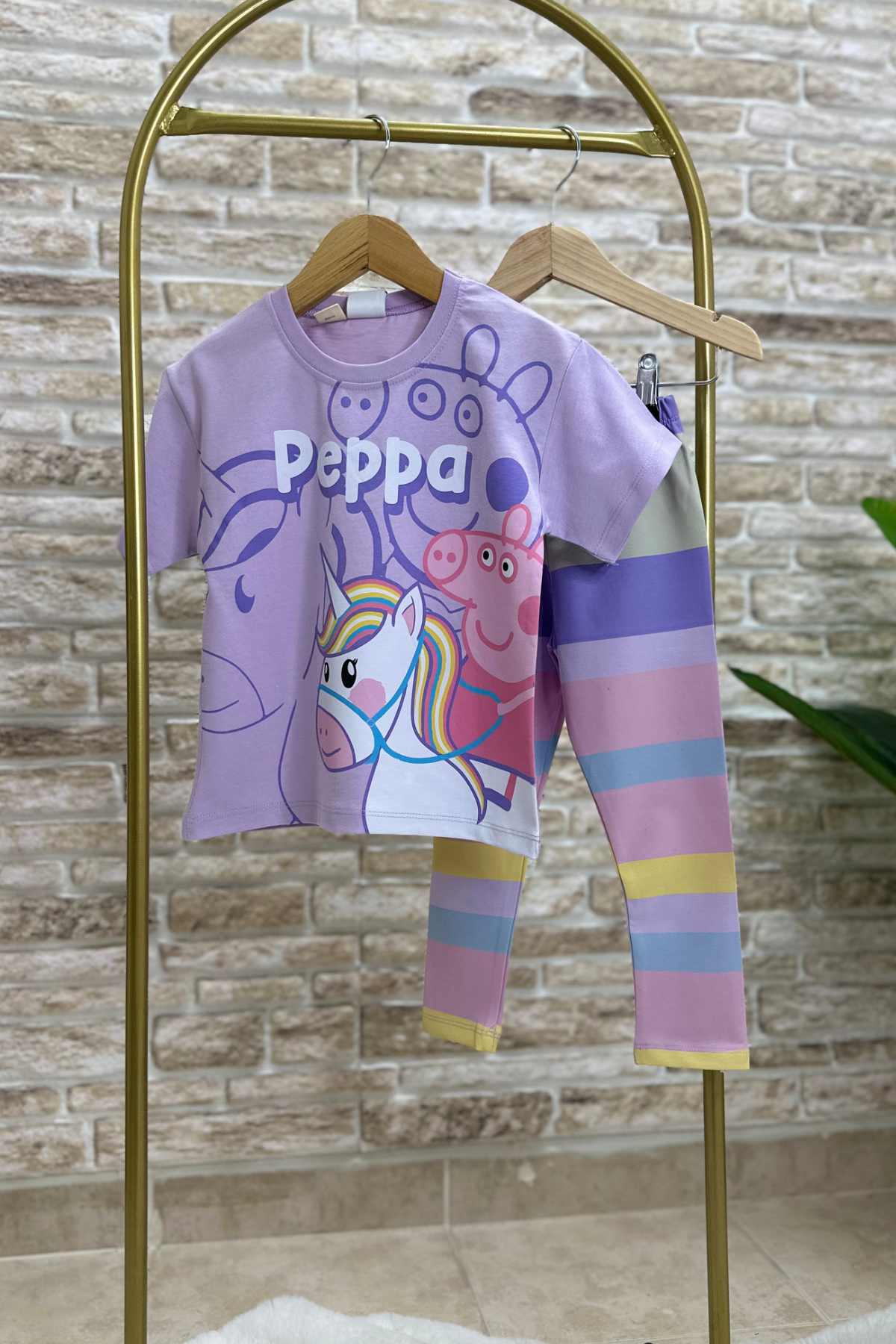 Peppa Baskı Lila Tayt Takım