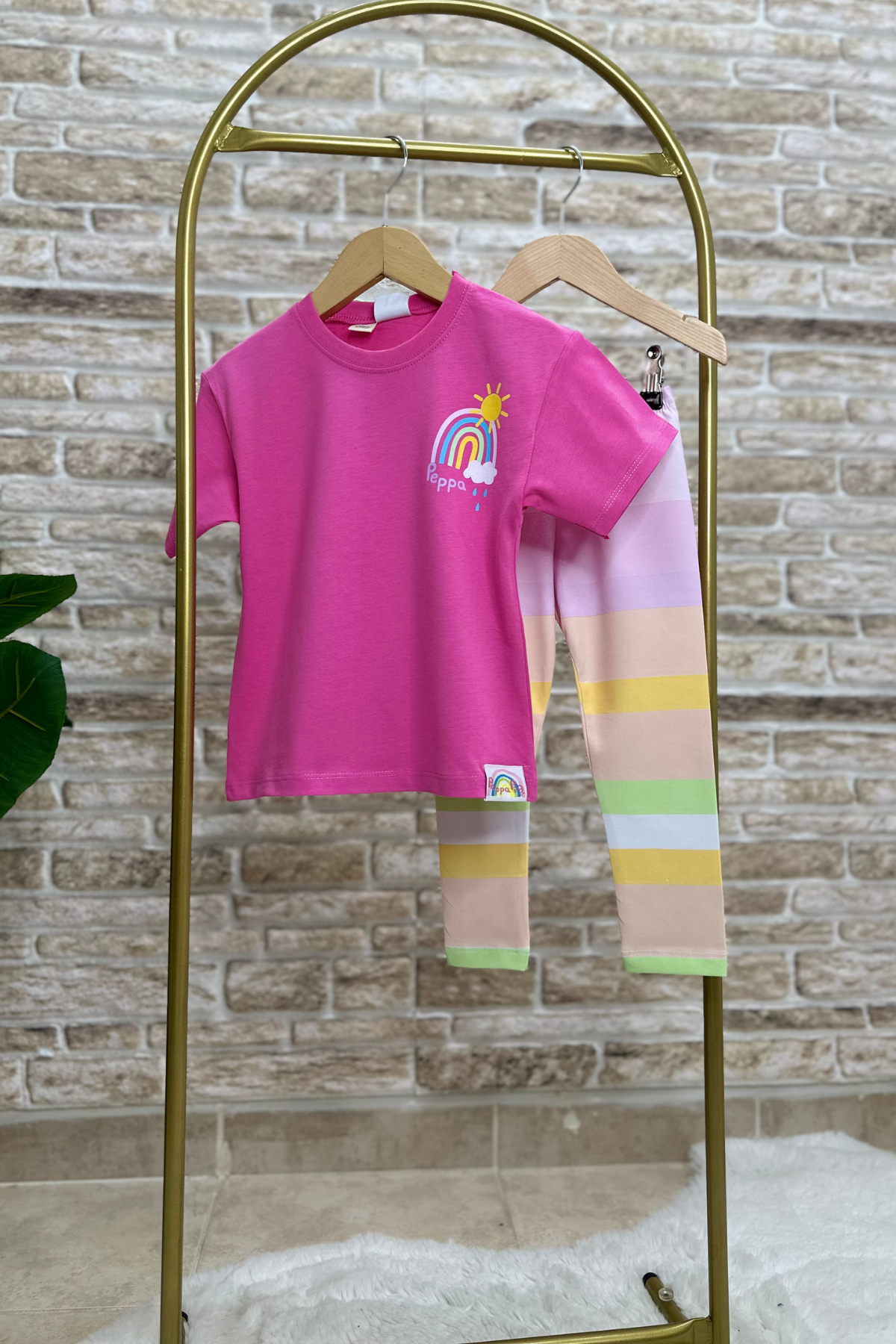 Peppa Renkli Pembe Tayt Takım