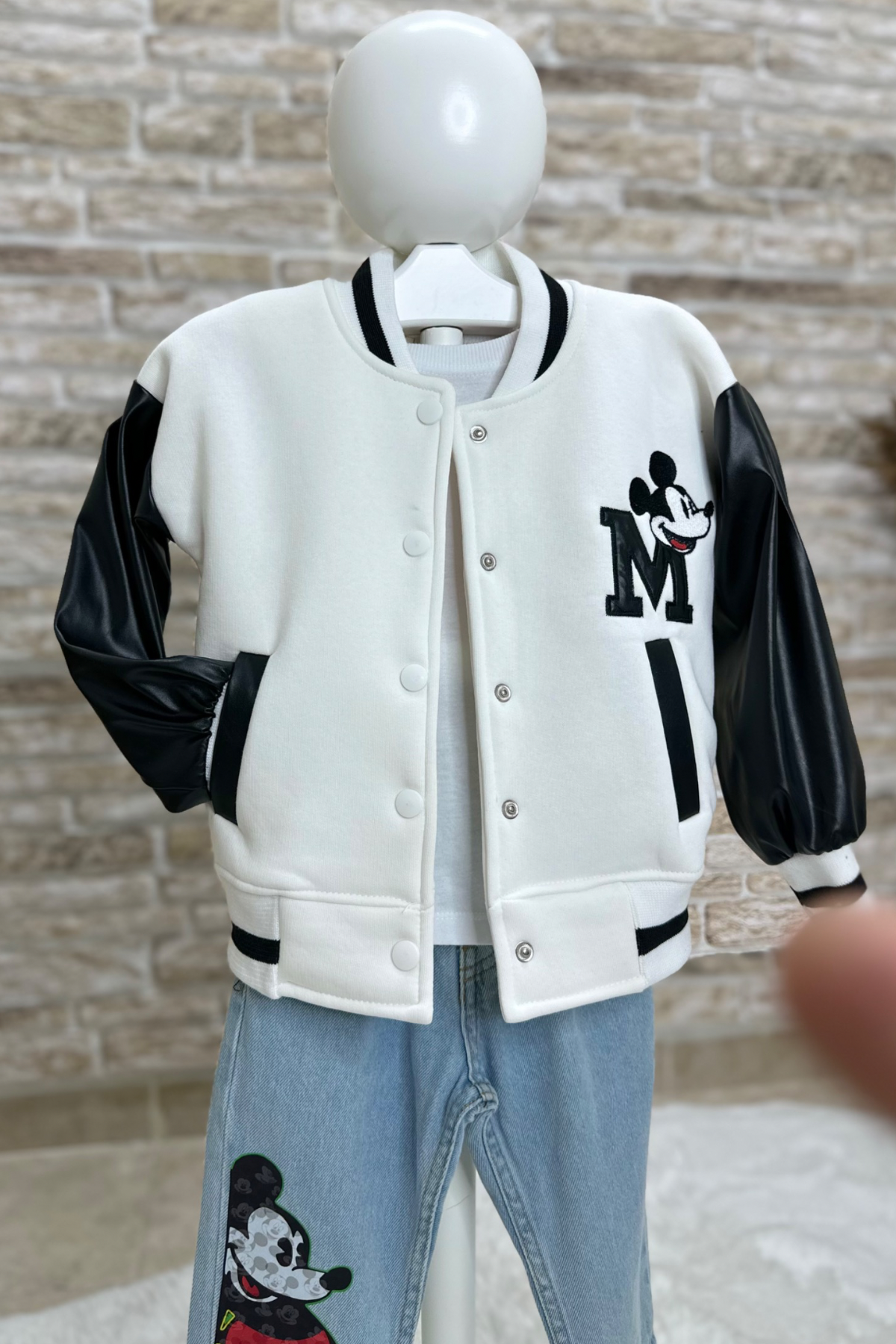 Şardonlu Mickey Mouse Siyah Beyaz Ceket