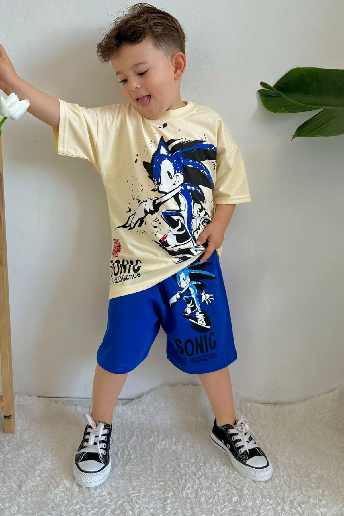 Sonic Baskılı Lacivert Şortlu Takım
