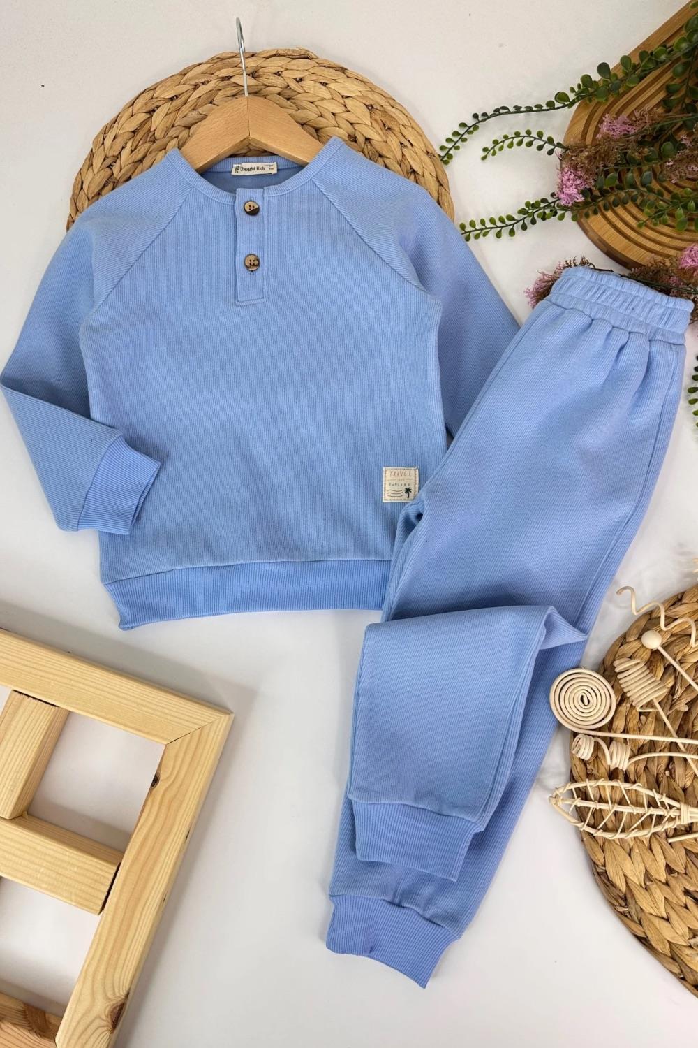 Unisex 2 İplik Pamuklu Mavi Takım