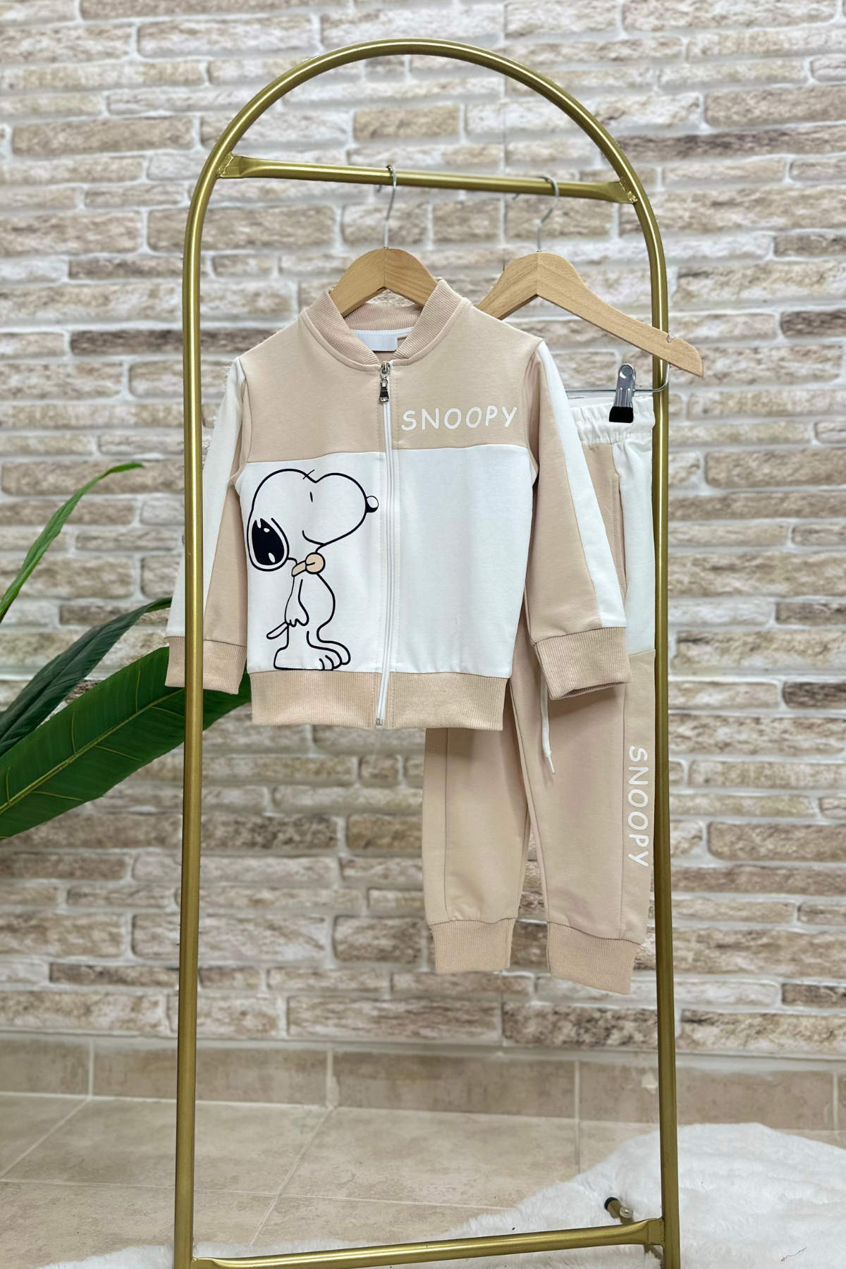 Unisex 2 İplik Snopy Krem Fermuarlı Takım