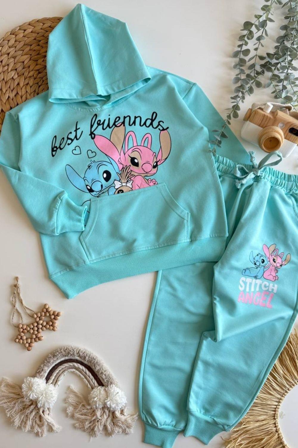 Unisex 2 İplik Stitch Kapüşonlu Mint Takım