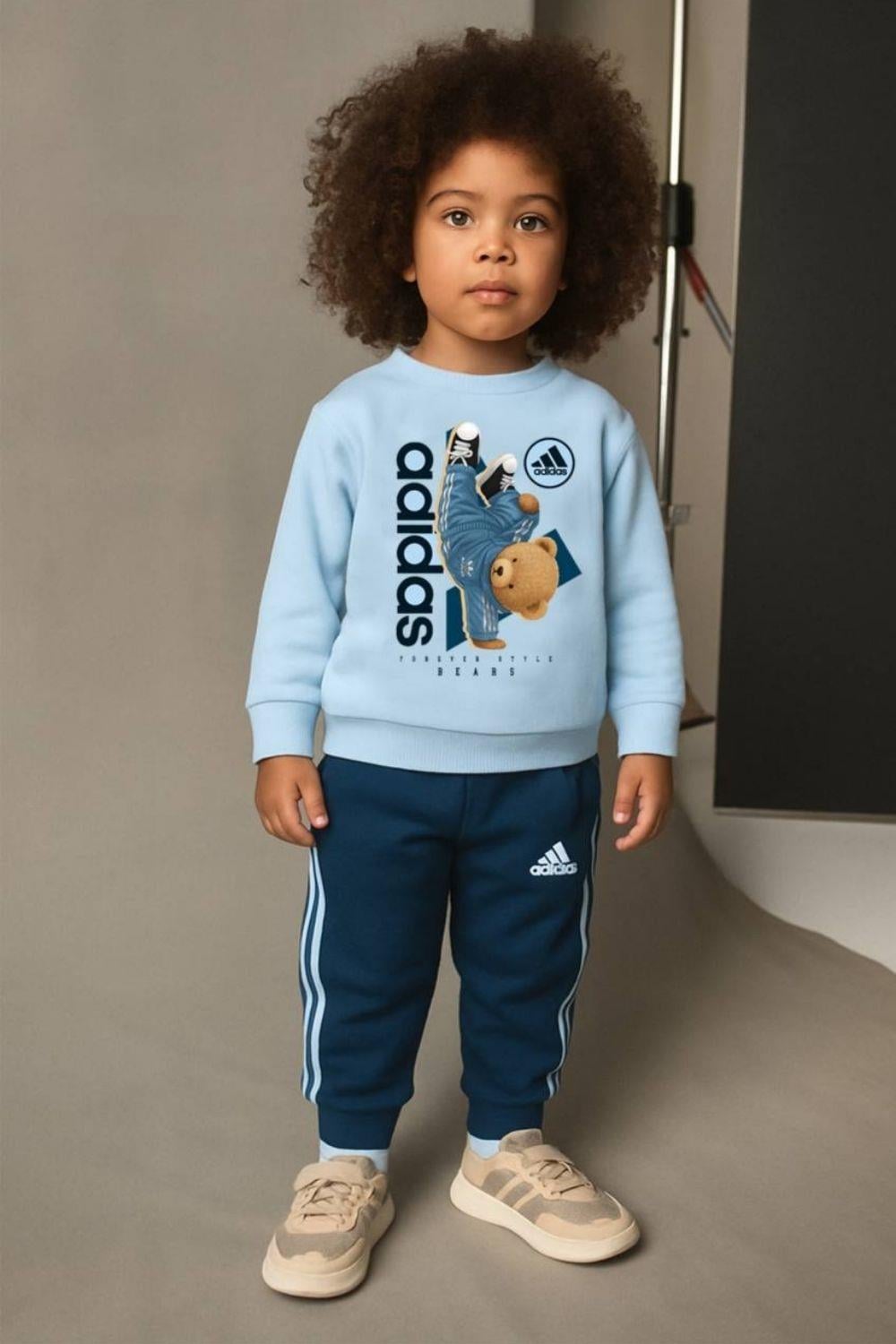 Unisex 3 İplik Ayıcıklı Adids Mavi Takım