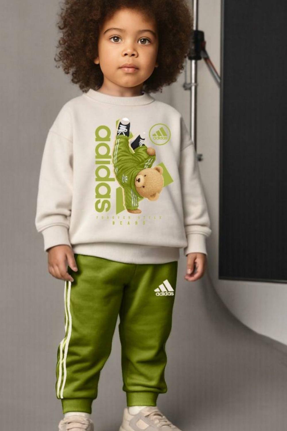 Unisex 3 İplik Ayıcıklı Adids Yeşil Takım