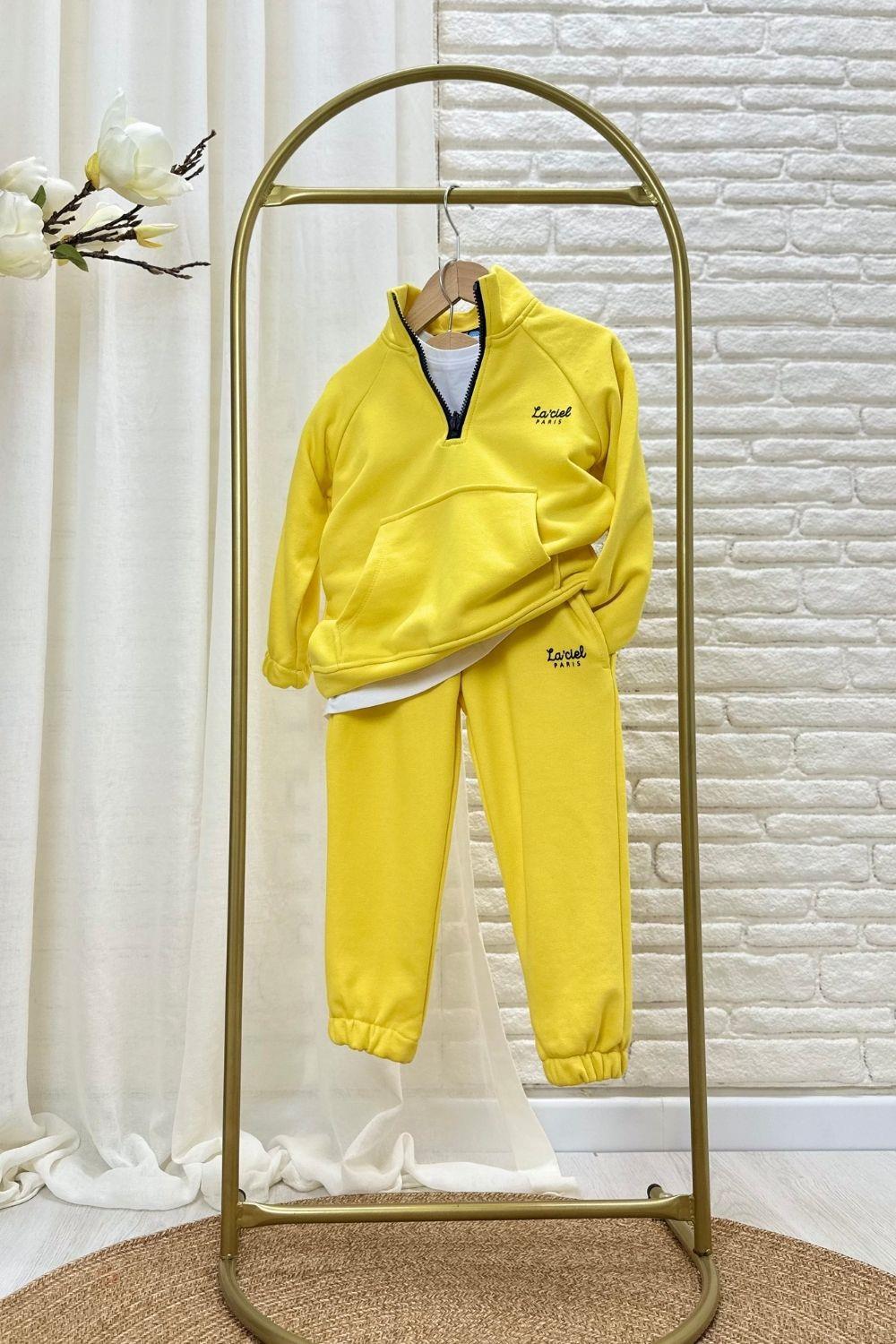 Unisex 3 İplik Balıkçı Dik Yaka Sarı Takım