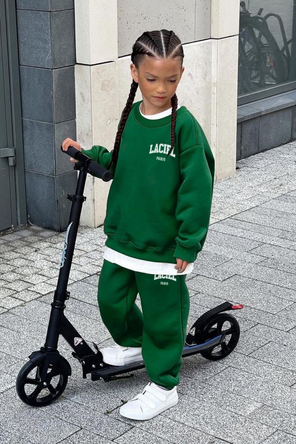 Unisex 3 İplik Bisiklet Yaka Laciel Yeşil Takım