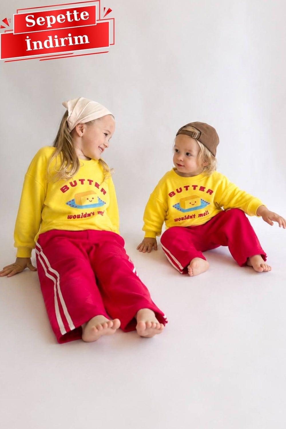 Unisex 3 İplik Butter  Kırmızı Sarı Takım