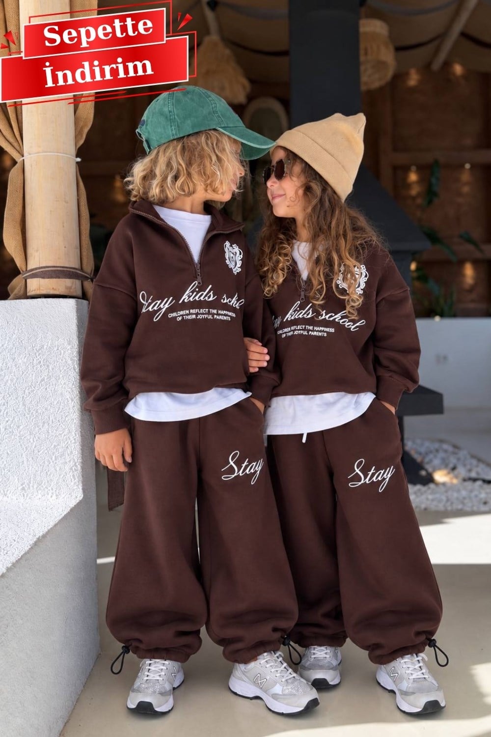 Unisex 3 İplik Dik Yaka Balıkçı Kahve Takım