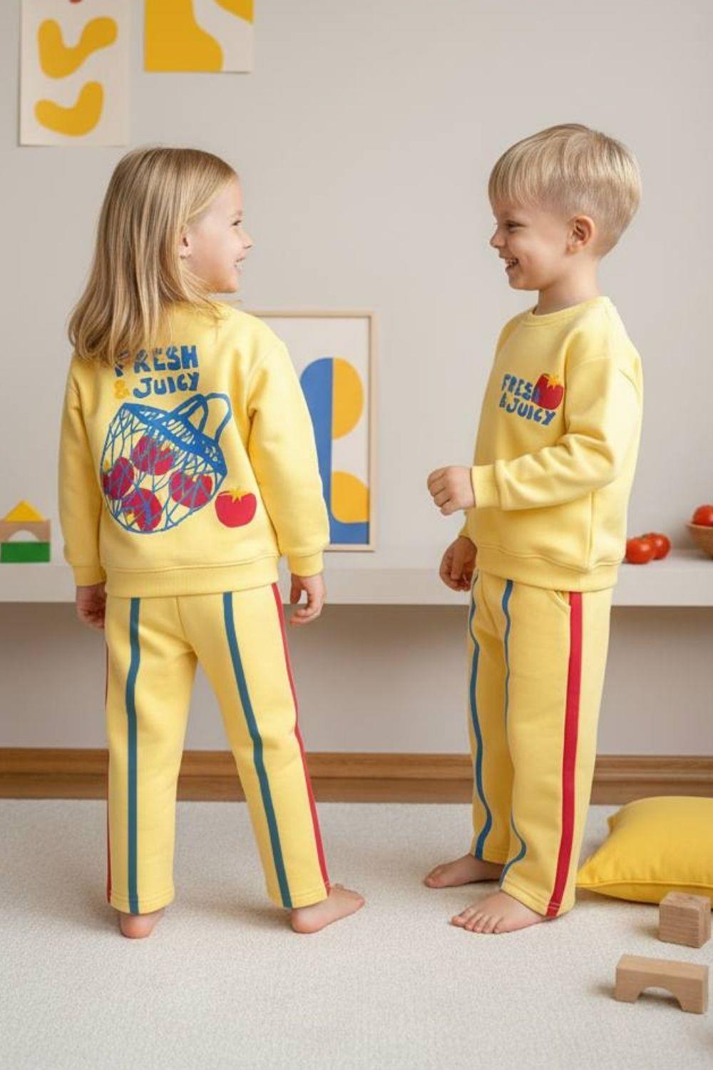 Unisex 3 İplik Fresh Sarı Çizgili Takım