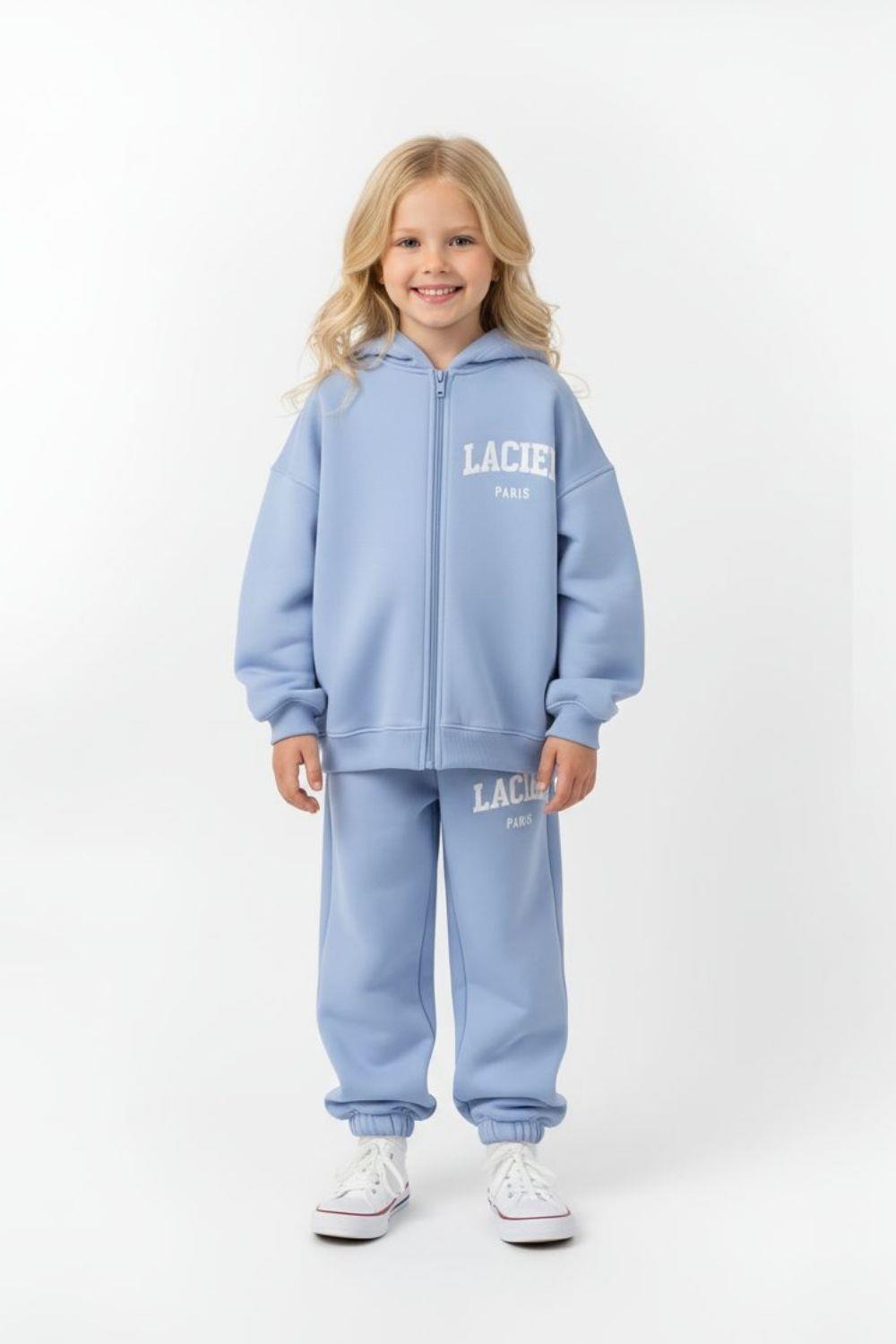 Unisex 3 İplik Kapüşonlu Laciel Fermuarlı Mavi Takım