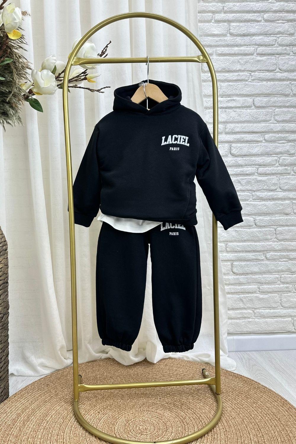 Unisex 3 İplik Kapüşonlu Laciel Siyah Takım