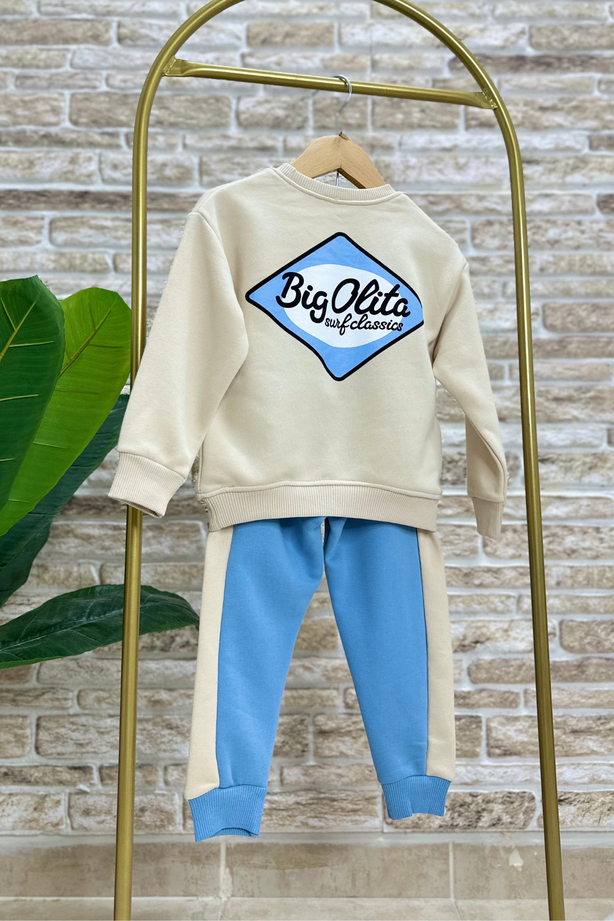 Unisex 3 İplik Krem Mavili Takım