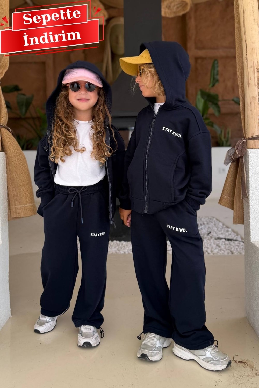 Unisex 3 İplik Stay Kind Kapüşonlu Laci Takım