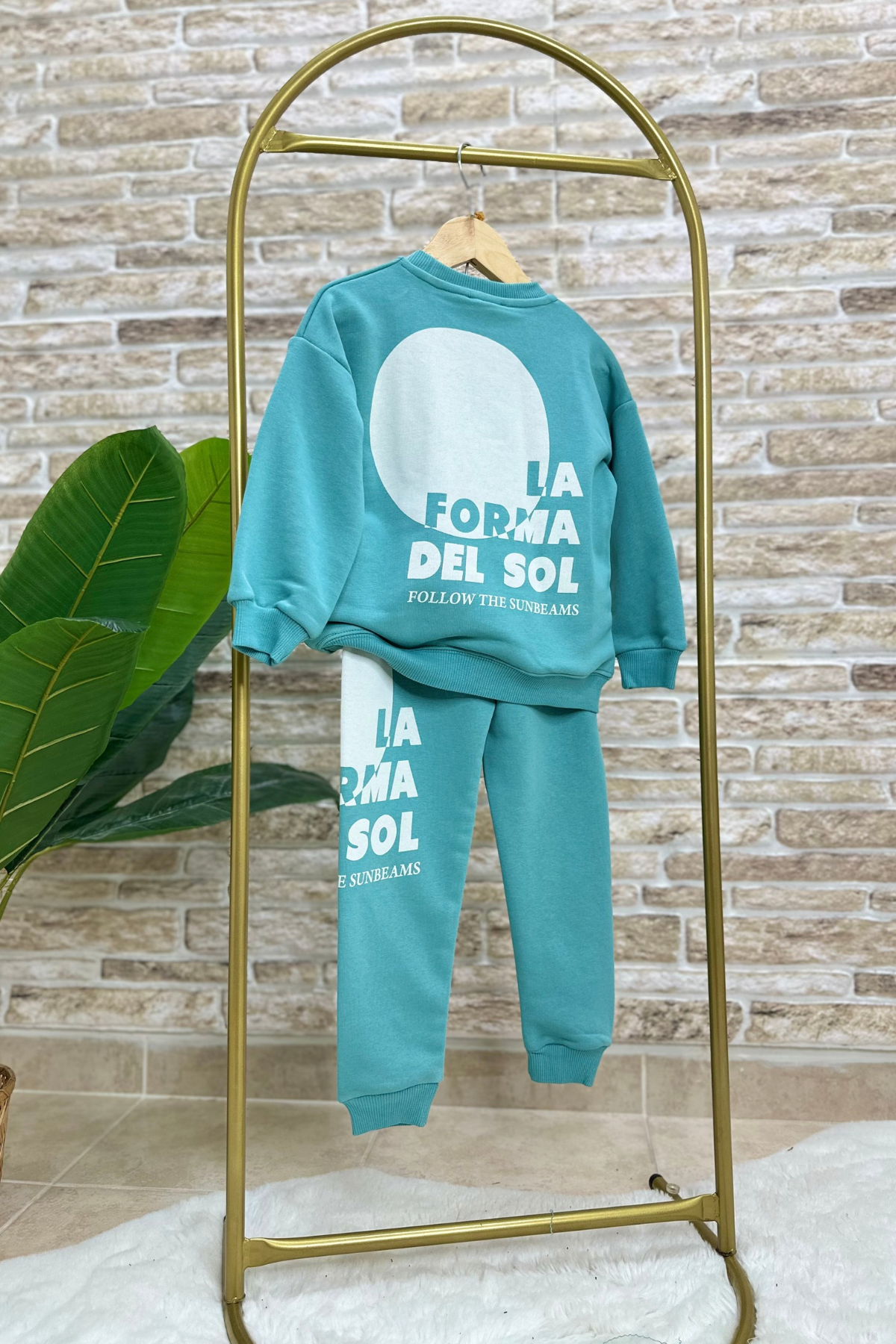 Unisex 3 İplik Turkuaz Forma Del Slogan Takım