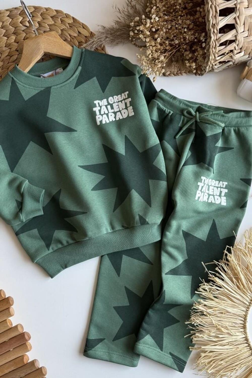 Unisex 3 İplik Yeşil Yıldızlı Takım