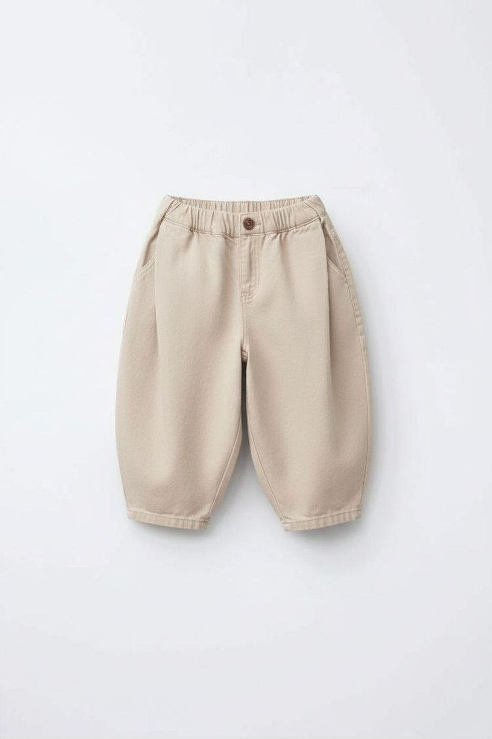 Unisex Baloon Krem Denim Jean Pantolon